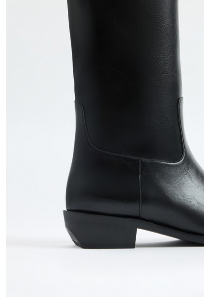 Çizme 2305 - Düz Binici Siyah Kadın Çizme