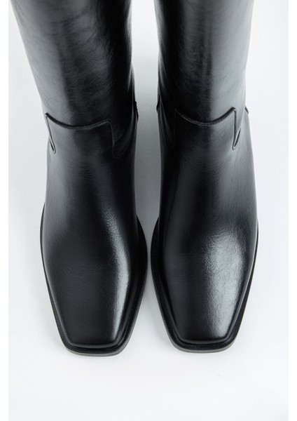 Çizme 2305 - Düz Binici Siyah Kadın Çizme