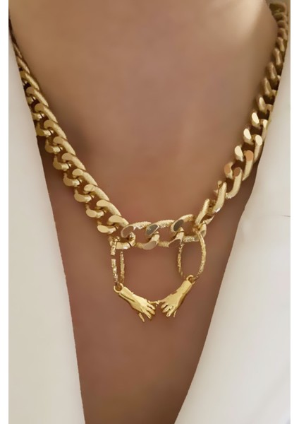 El Figürlü Gold Kolye