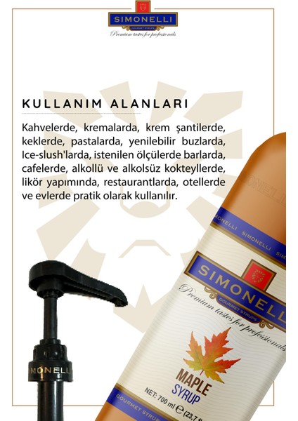 Kahve ve Kokteyl Şurubu Maple 700 ml + Pompa Simonelli fiyatları