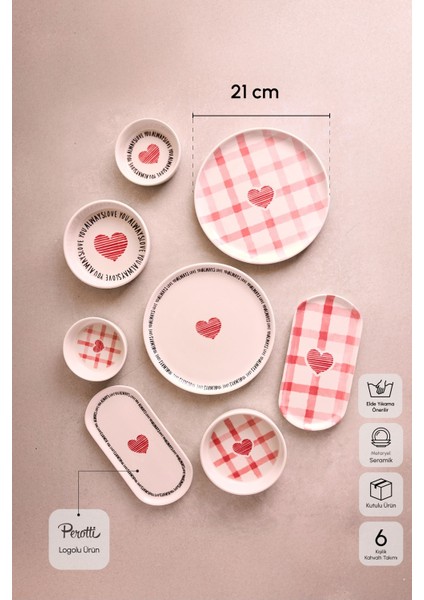 Hearts 14 Parça 6 Kişilik Kalpli Seramik Stackable Kahvaltı Seti Sunum Tabağı indirimleri