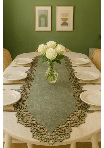 Yeşil Süet Kumaş Runner Masa Boyu 40X140 Cm