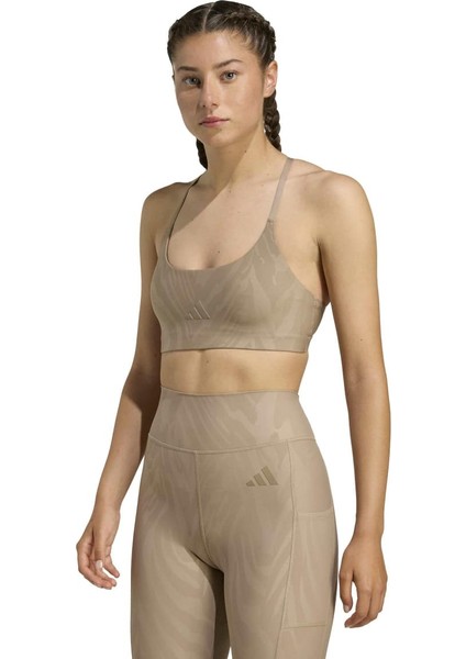 All Over Print Kadın Kahverengi Bisiklet Yaka Sporcu Sütyeni