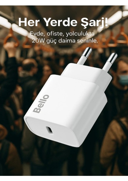 20W Type-C USB Şarj Cihazı BL-2000 Model Hızlı ve Güvenli Şarj Kompakt Tasarım