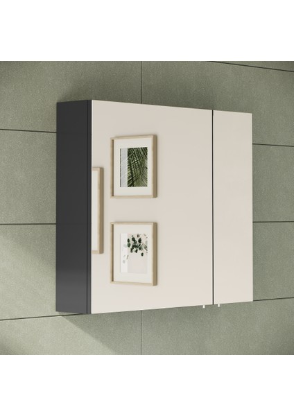 Mia 67705 Asimetrik Dolaplı Ayna, Parlak Antrasit, 80 cm fiyatları