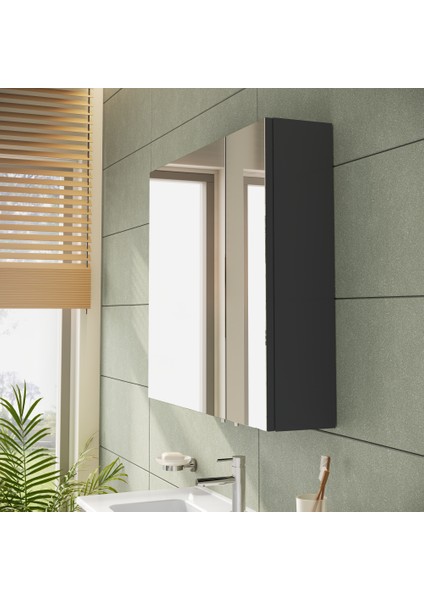 Mia 67705 Asimetrik Dolaplı Ayna, Parlak Antrasit, 80 cm modelleri