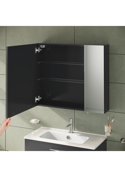 Mia 67705 Asimetrik Dolaplı Ayna, Parlak Antrasit, 80 cm fırsatları