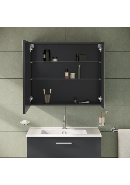 Mia 67705 Asimetrik Dolaplı Ayna, Parlak Antrasit, 80 cm indirimleri