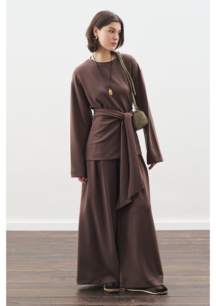 Yumuşak Dokulu Modal Bağlamalı Sweatshırt Kahverengi fiyatları