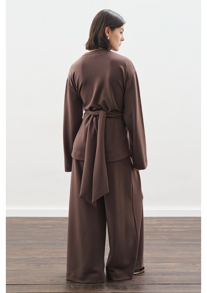 Yumuşak Dokulu Modal Bağlamalı Sweatshırt Kahverengi indirimleri