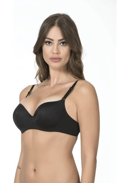 Desteksiz Boş Kap Balenli Dikişsiz Sütyen | Siyah 1108