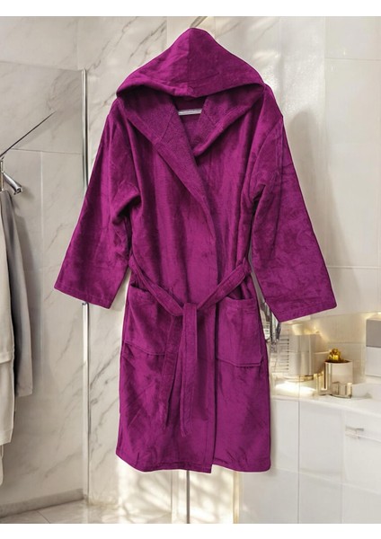 Kadife Kapüşonlu Bornoz %100 Pamuk
