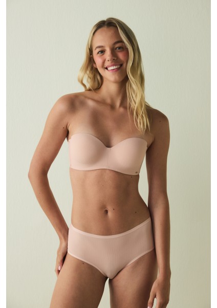 Açık Gül Kurusu Essentials Lotus Balenli Straplez Sütyen