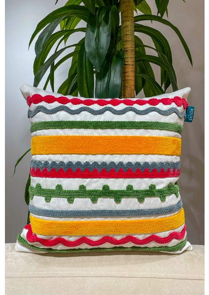 Renkli Şerit Desenli Punch Kırlent Nk 2360 Modern Yastık