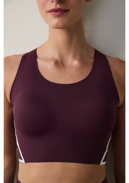 Bordo Orta Destekli Contrast Bonding Spor Sütyeni