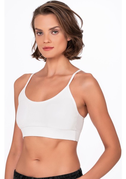 Fitilli İnce Askılı Şekillendirici Spor Sütyeni | Beyaz