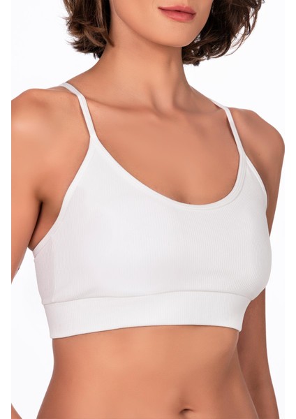 Fitilli İnce Askılı Şekillendirici Spor Sütyeni | Beyaz