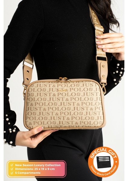 Orijinal Just Polo Collection 5 Bölmeli Lüks Yumuşak Deri Ayarlanabilir Çapraz Askılı Omuz Çantası
