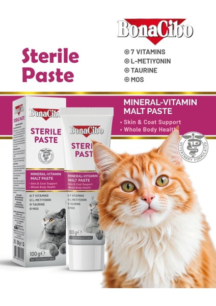 Sterile Paste Kısırlaştırılmış Kediler Için Mineral-Vitamin Destekli Malt Macun 100 ml