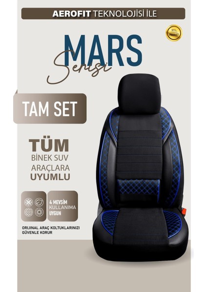 Kia Rio Eski Uyumlu Lüks Yarı Deri Bel Destekli Oto Koltuk Kılıfı Vera Series Siyah Mavi Renk modelleri