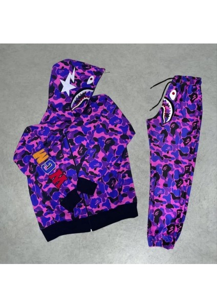 Bape Pubg Nakış Işlemeli Fermuarlı Kapuşonlu Ikili Alt Üst Takım