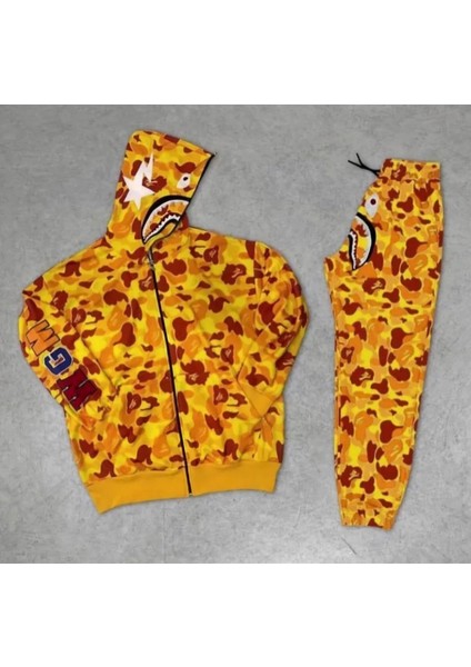 Bape Pubg Nakış Işlemeli Fermuarlı Kapuşonlu Ikili Alt Üst Takım