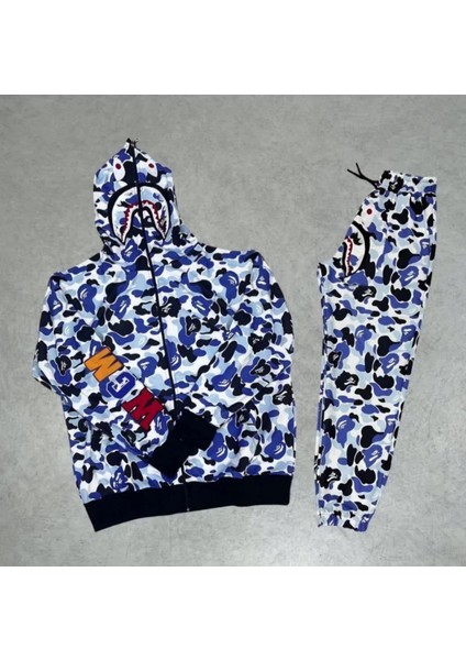 Bape Pubg Nakış Işlemeli Fermuarlı Kapuşonlu Ikili Alt Üst Takım