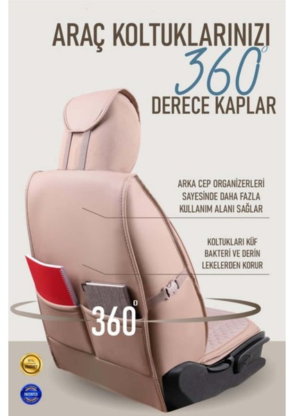 Renault Fluence Uyumlu Yarı Deri Oto Koltuk Kılıfı Tam Set Vena Bej