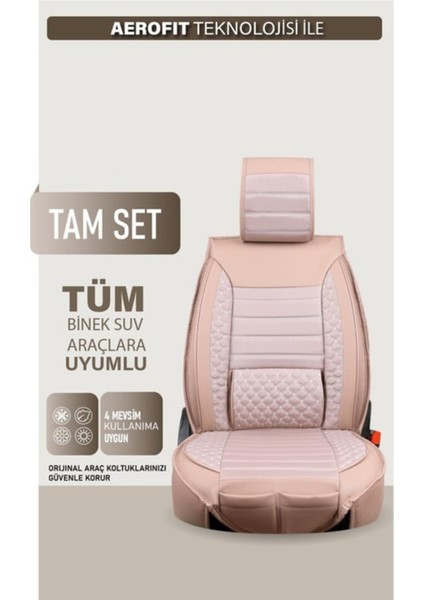 Fiat Tempra Uyumlu Yarı Deri Oto Koltuk Kılıfı Tam Set Vena Bej modelleri