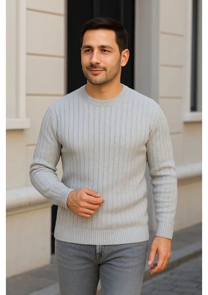 Erkek Fitilli Triko Kazak 2’li Set – Siyah & Gri, Kalın Dokuma Pamuklu Regular Fit Bisiklet Yaka Uzun Kollu Rahat Kışlık Kazak Kombini fırsatları