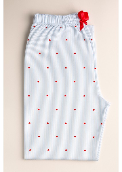 Büyük Beden Yumuşak Mavi Kalpli Pijama Altı Kalp Desenli fiyatları