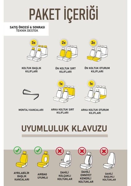 Kia Ceed Eski Uyumlu Lüks Yarı Deri Bel Destekli Oto Koltuk Kılıfı Vera Series Siyah Renk