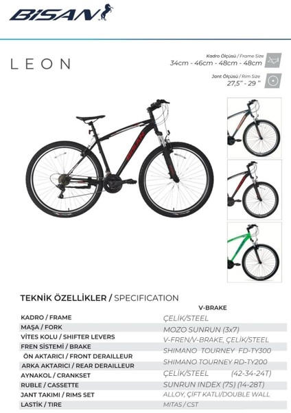 Leon Dağ Bisikleti 48 cm V 29 Jant 21 Vites Mat Siyah Kırmızı