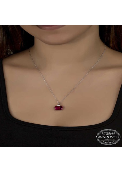 Ucarticaret Swarovski Crystal Taşlı Fuşya Papatya Gümüş Kadın Kolye
