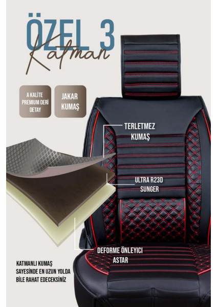 Fiat Siena Uyumlu Yarı Deri Oto Koltuk Kılıfı Tam Set Vena Siyah-Kırmızı fırsatları