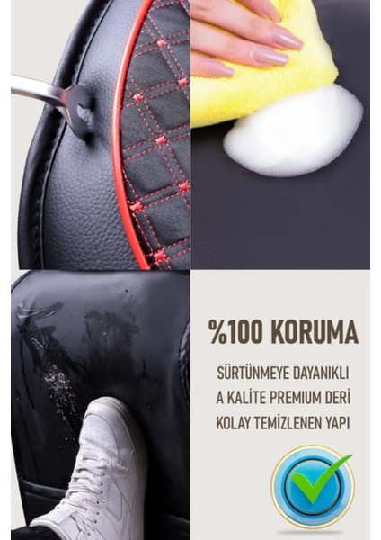 Fiat Siena Uyumlu Yarı Deri Oto Koltuk Kılıfı Tam Set Vena Siyah-Kırmızı