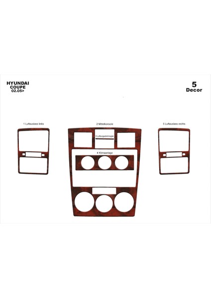 Hyundai Coupe Konsol-Torpido Kaplama 2005-2008 5 Parça Maun