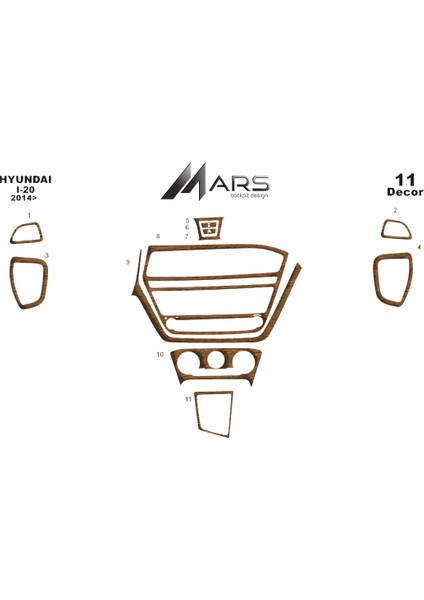 Hyundai I 20 Piano Black Kaplama 1 Parça 2014 Açık Meşe