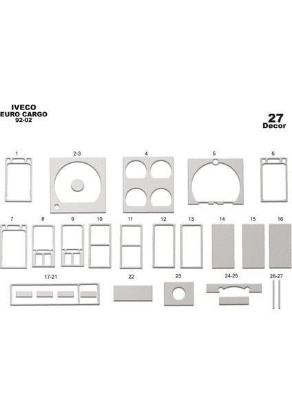 Iveco Euro Cargo Konsol-Torpido Kaplama 1992-2002 27 Parça Alüminyum