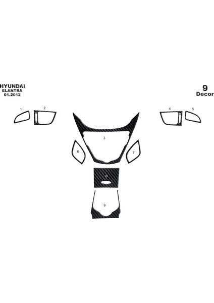 Hyundai Elantra Konsol-Torpido Kaplama 2012 9 Parça Siyah Karbon