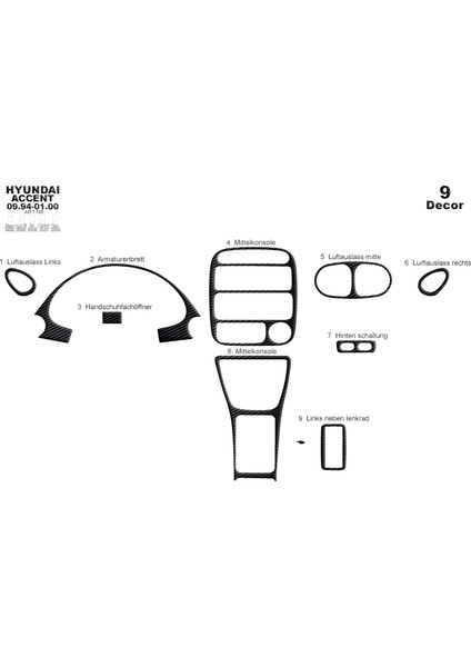 Hyundai Accent Alüminyum Kaplama 1994-2000 9 Parça Karbon