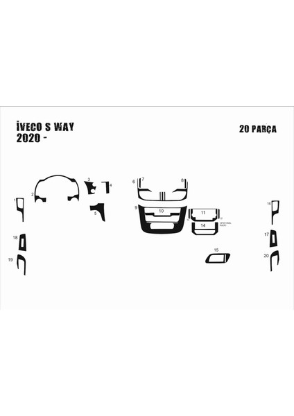 Iveco S Way Konsol/torpido Kaplama 2020- Piano Black