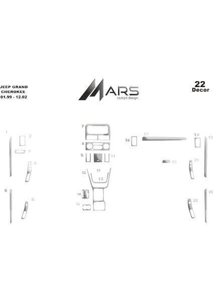 Jeep Grand Cherokee Konsol-Torpido Kaplama 1999-2002 22 Parça Alüminyum