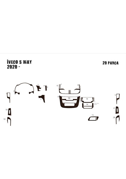 Iveco S Way Konsol/torpido Kaplama 2020- Koyu Meşe