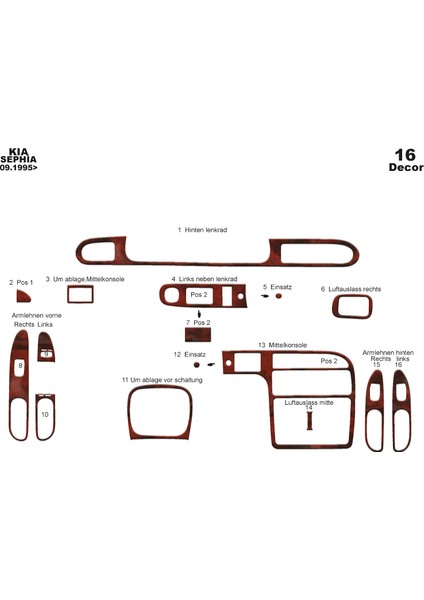Kia Sephia Konsol-Torpido Kaplama 1995 16 Parça Maun