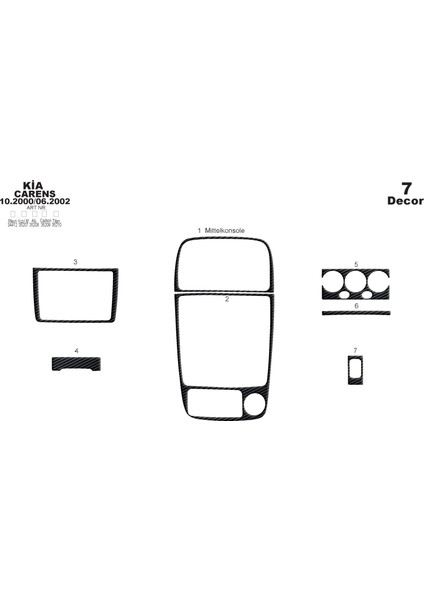 Kia Carens Konsol-Torpido Kaplama 2000-2002 7 Parça Siyah Karbon