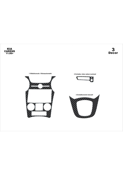 Kia Carens Konsol-Torpido Kaplama 2006 3 Parça Karbon