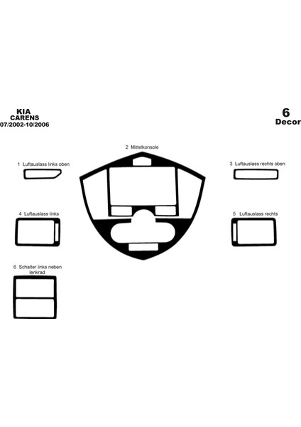 Kia Carens Konsol-Torpido Kaplama 2002-2006 6 Parça Piano Black