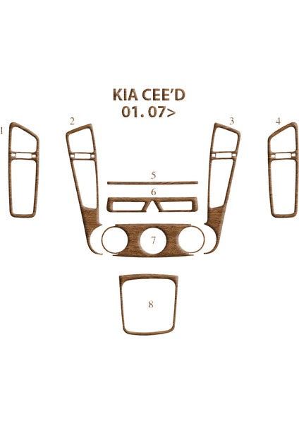 Kia Ceed Konsol-Torpido Kaplama 2007 8 Parça Açık Meşe