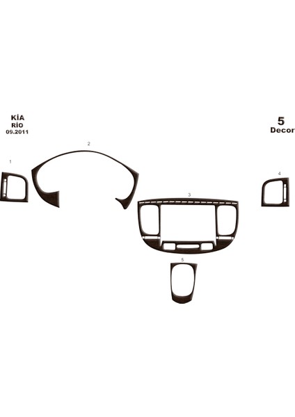 Kia Rio Konsol-Torpido Kaplama 2011 5 Parça Koyu Meşe
